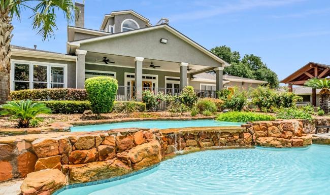 a building with a pool